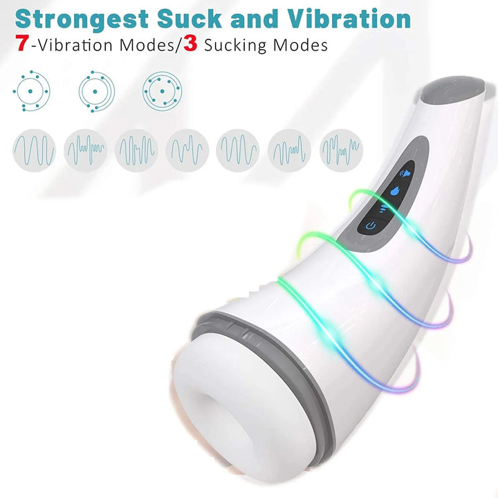 Male Masturbator Automatic Sucking Sexy Toys with 7+3 Sucking Rotation Modes and Thrusting Vibration Stimulation for Penis, Heating and Voice Earphone Included